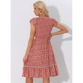 thumbnail image 3 of DARING DIVA Stylish Midi Smocked Floral Dress  S Red, 3 of 6