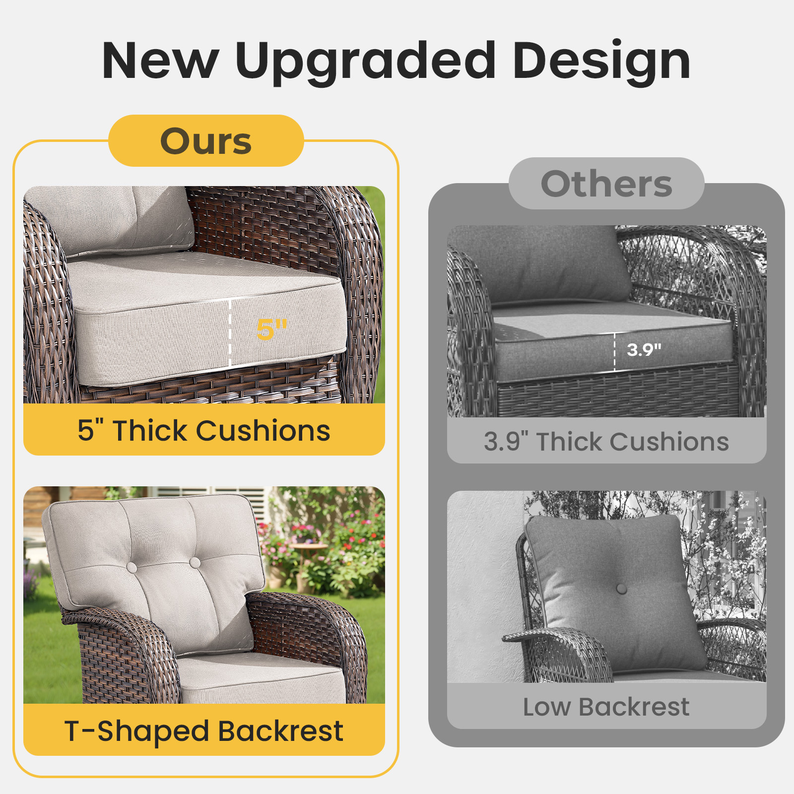 Bellefurn Luxury 5 Piece Outdoor Furniture Set with Swivel Glider Chairs,Sofa and Coffee Table,High Back Outdoor Conversation Sets for Porch Deck Garden Backyard