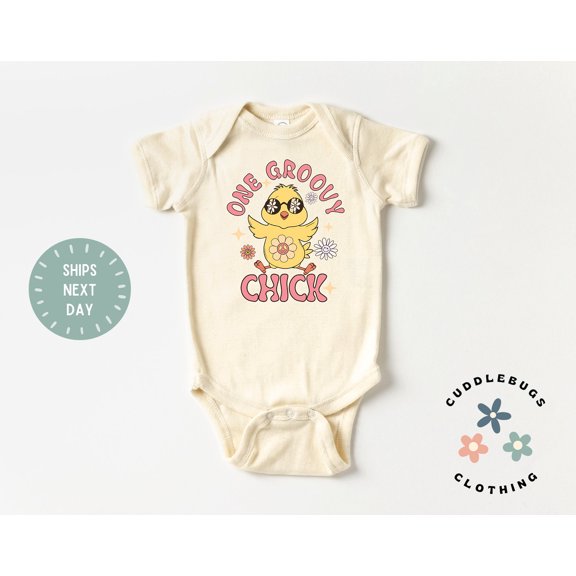 Retro Easter Baby Onesies Bodysuit, First Easter Bodysuit, One Groovy Chick Baby Girl Easter, Cute Easter Chick Cool Baby Clothing, Cute Baby Onesie, BABY BODYSUIT LAT 4424