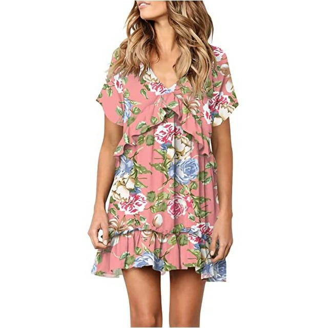 Fridja Robe pour Femmes Impression Personnalisée Longueur Genou Manches Courtes Robe Drapée