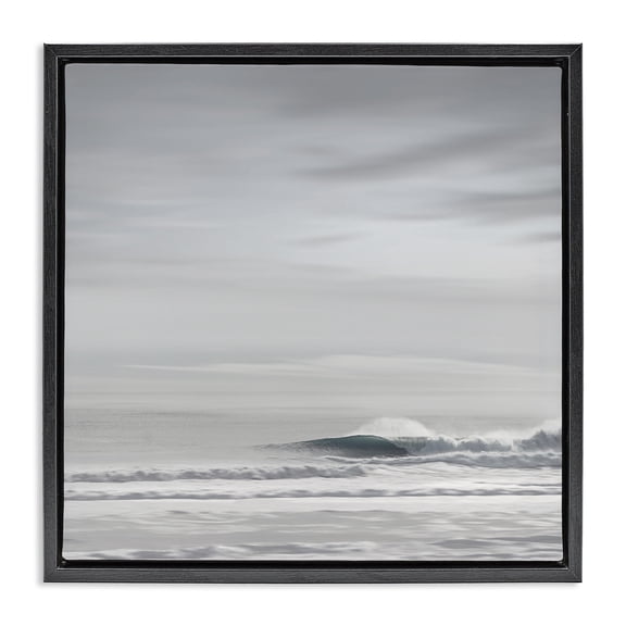 Stupell Industries Misty Grey Beach Ripples Landscape & Nature Painting Black Floater Framed Canvas Art Print Wall Art, 18 x 18