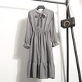 thumbnail image 1 of 2022 Women Blue StripedLong Sleeve neck Basic Dresses Button Split Pleated DressS Gao Jinjia LED, 1 of 2