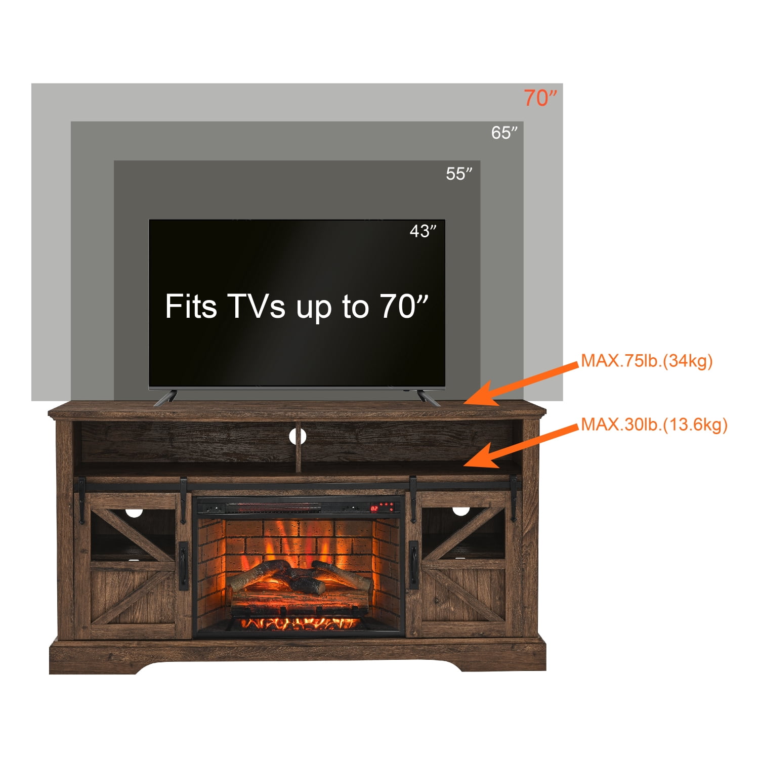 Holaki 60 Inch Electric Fireplace Entertainment Center With Door Sensor-Reclaimed Barnwood Color