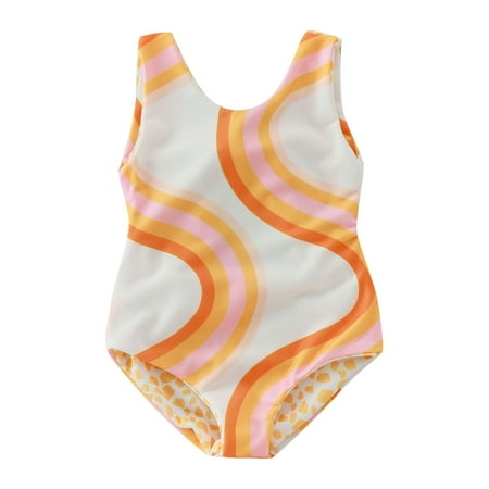 QWIED Swimsuit for Girls Summer Kids Sleeveless Lacing Swimwear Floral Prints One Piece Bikini Beachwear Bathing Suit Swim Suit Size 18-24Month