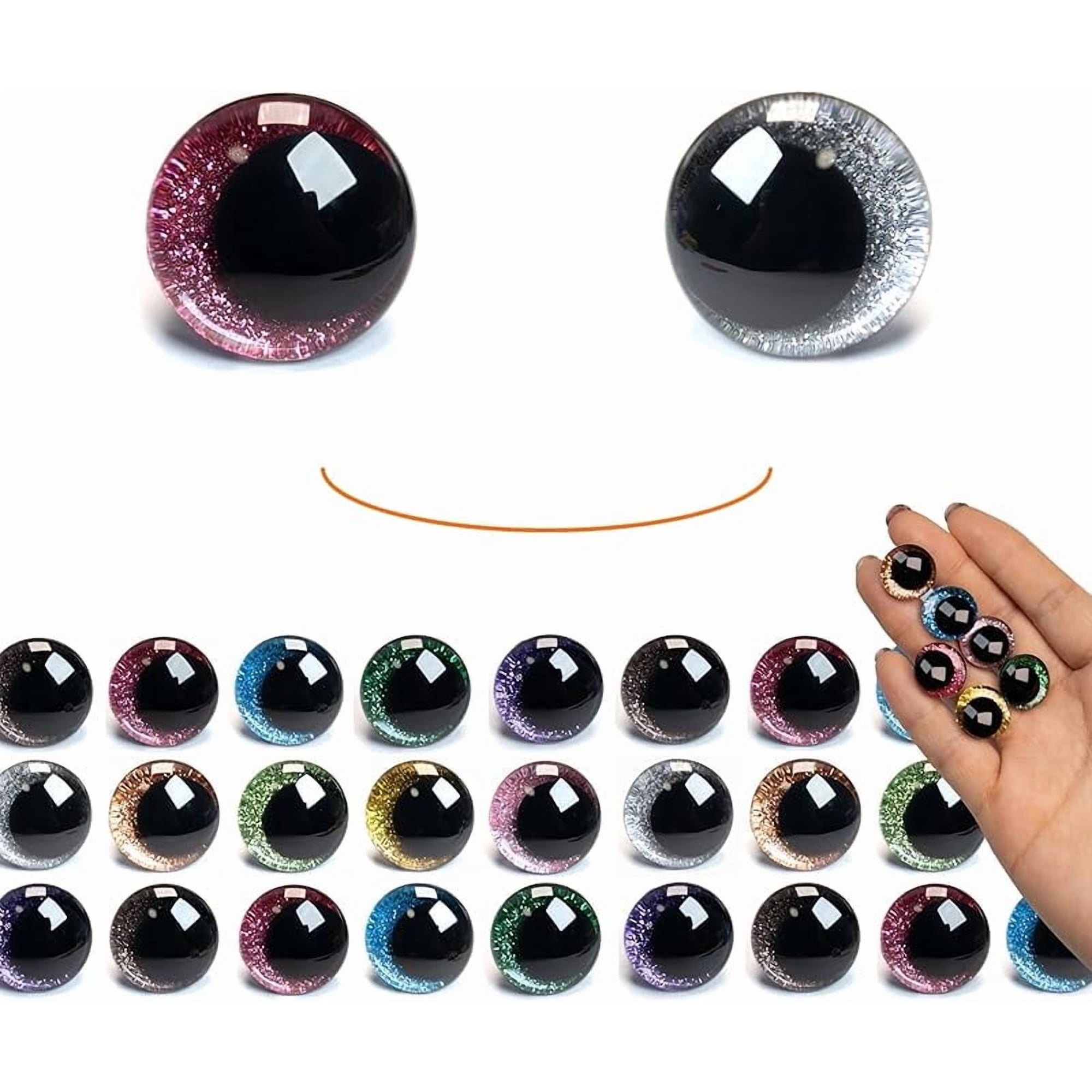 24 PCS 12mm Safety Eyes, Sparkling 3D Glitter Eyes with Washers, Doll Eyes Stuffed Crochet Eyes, Craft Doll Making Safety Eyes for Crocheting
