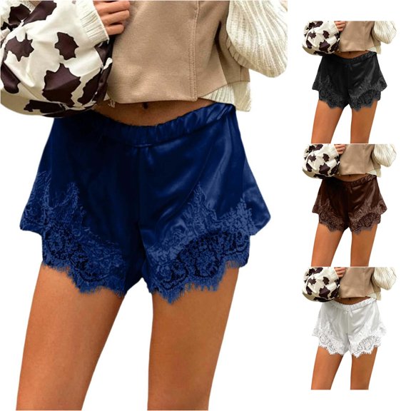 CAIVO Women Elegant Autumn Casual Wide Leg Lace Trim Shorts Fashionable Comfortable Daily Wear For Ladies Style Vacation Summer Outdoor Work Solid Color Bottoms