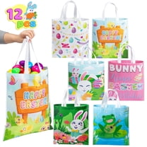 Joyfy 12 Pcs Easter Gift Bags, 17"x15" Canvas Tote Treat Bag, Reusable Grocery Bags and Basket with Handles, Easter Goodie Bag for Kids Easter Egg Hunt Party Favors