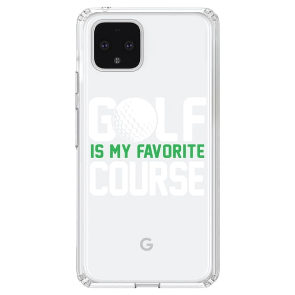 DistinctInk Clear Shockproof Hybrid Case for Google Pixel 4 (6.1" Screen) - TPU Bumper Acrylic Back Tempered Glass Screen Protector - Golf Is MY Favorite Course