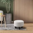 thumbnail image 3 of Round Linen Ottoman Foot Stool – Padded Footrest with Non-Skid Pine Legs, Soft Step Stool for Couch, Desk, Dorm, Office, Hallway Beige, 3 of 6