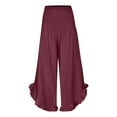 thumbnail image 4 of Fiaer,Womens Linen Baggy Elastic Waist Capri Pants,Women's Plus Size Casual Ruffle Hem Trousers,Trendy Wide Leg Pure Slacks with 2 Pockets M, 4 of 8
