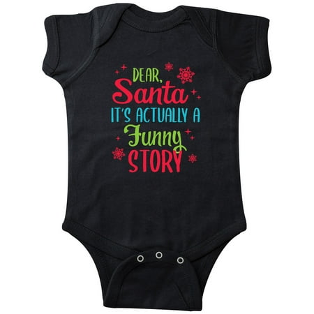 

Inktastic Dear Santa It s Actually a Funny Story with Red Snowflakes Gift Baby Boy or Baby Girl Bodysuit