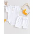 thumbnail image 3 of Musuos Baby Boy Summer Clothes 3 6 9 12M Solid Color Waffle Short Sleeve Button Romper with Shorts 2Pcs Outfit, 3 of 10