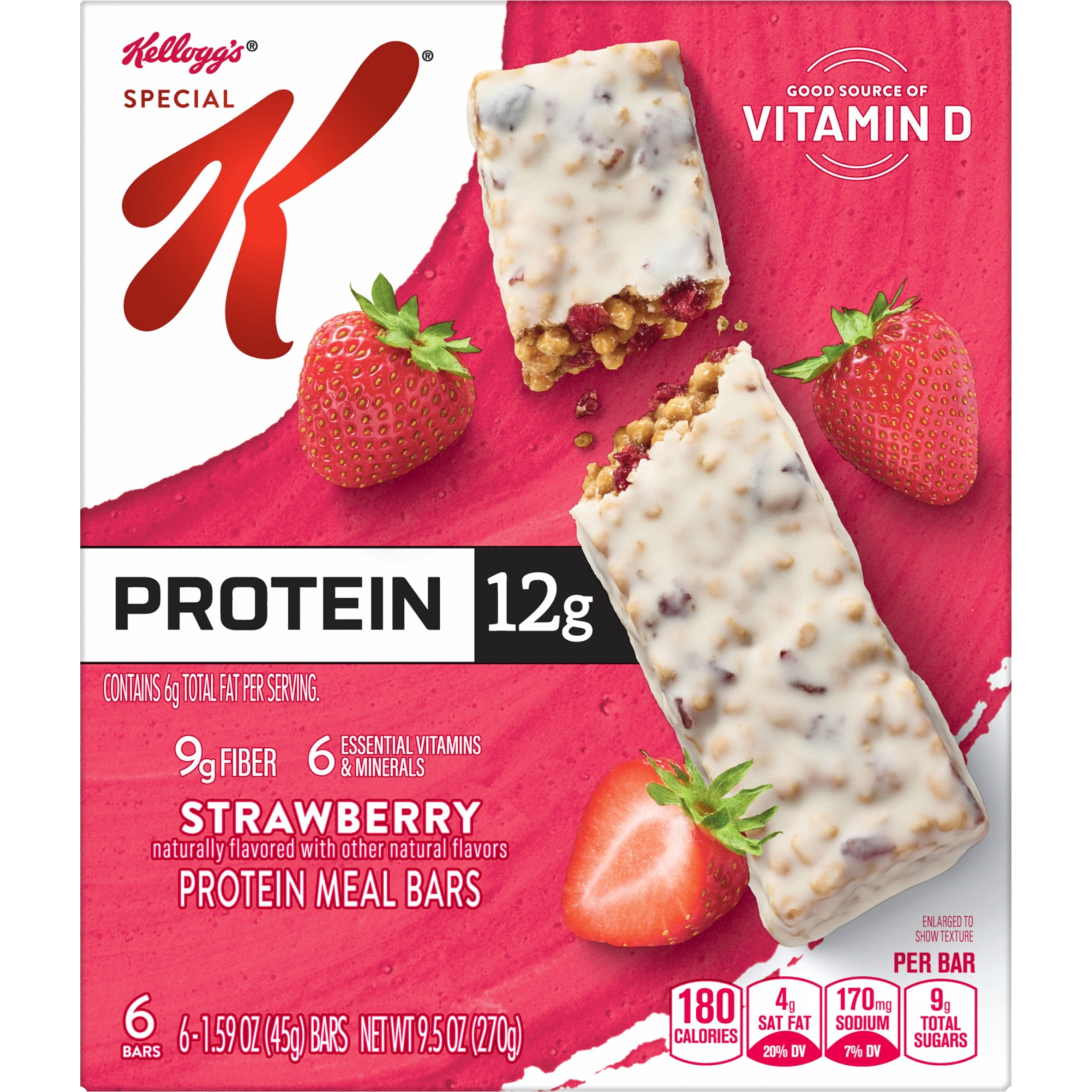 (2 pack) Special K Bar Strawberry Chewy Protein Meal Bars, 12g Protein Snacks, 9.5 oz, 6 Count