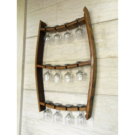 Wine Rack Wall Mount - Wine Barrel Trio Glass Display - Rustic Wine Rack DÃ©cor - Barrel Wine Rack for Home - Wall Wine Rack