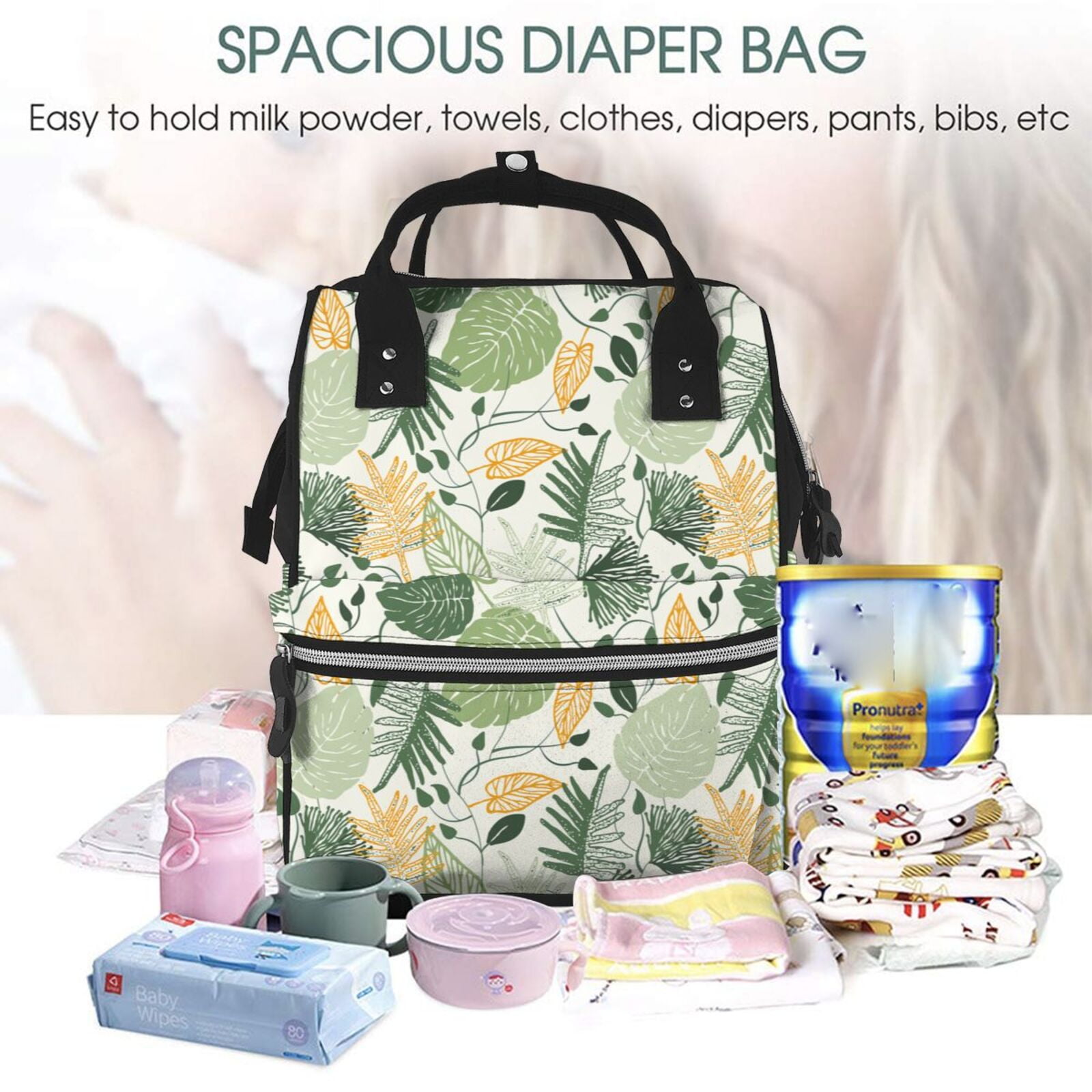 Ratiio Hawaiian Style Mummy Backpack - Waterproof Twill Canvas, Large Capacity Diaper Bag with Multiple Pockets and Adjustable Straps