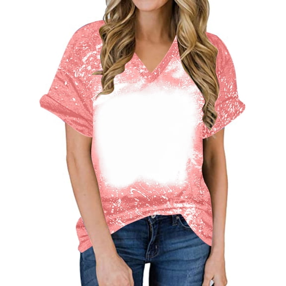 BRGZLK Womens Summer Tops Tie Dye Gradient V Neck Short Sleeve T Shirt Casual Fashion Loose fit Basic Ladies T Shirts Pink M