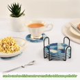 thumbnail image 5 of Yayeee 6 PCS Drink Coasters with Holder Set Woven Absorbent Round Tabletop Hot Pad, Blue Pattern, 5 of 7