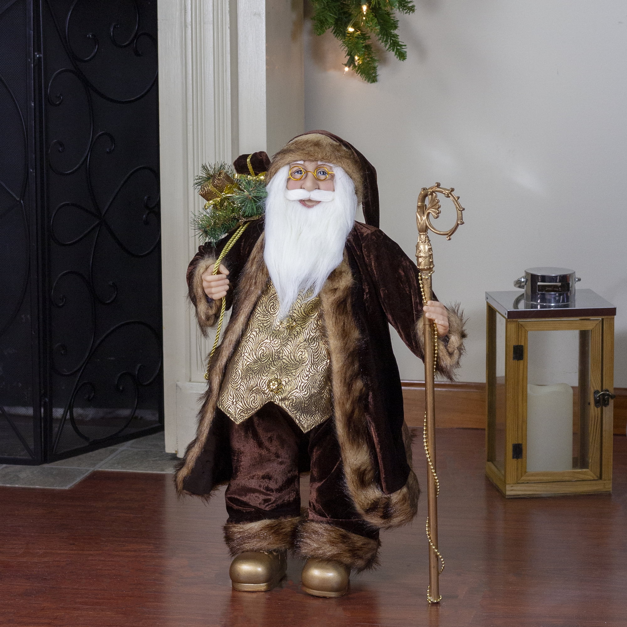 Northlight Standing Santa Claus Christmas Figure with Staff Brown/Bronze 24