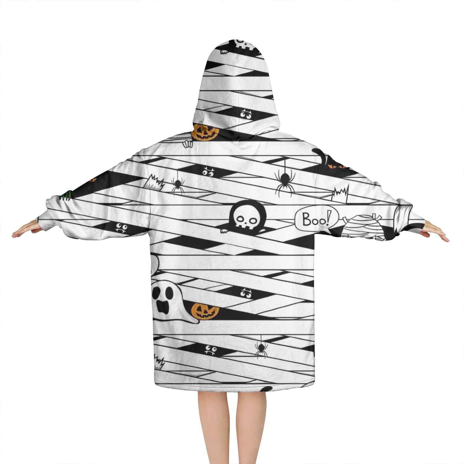 Spooky Halloween Pattern Blanket Hoodies for Kids 6-13YR Oversize Wearable Blanket Hoodies for Boys Girls Teens