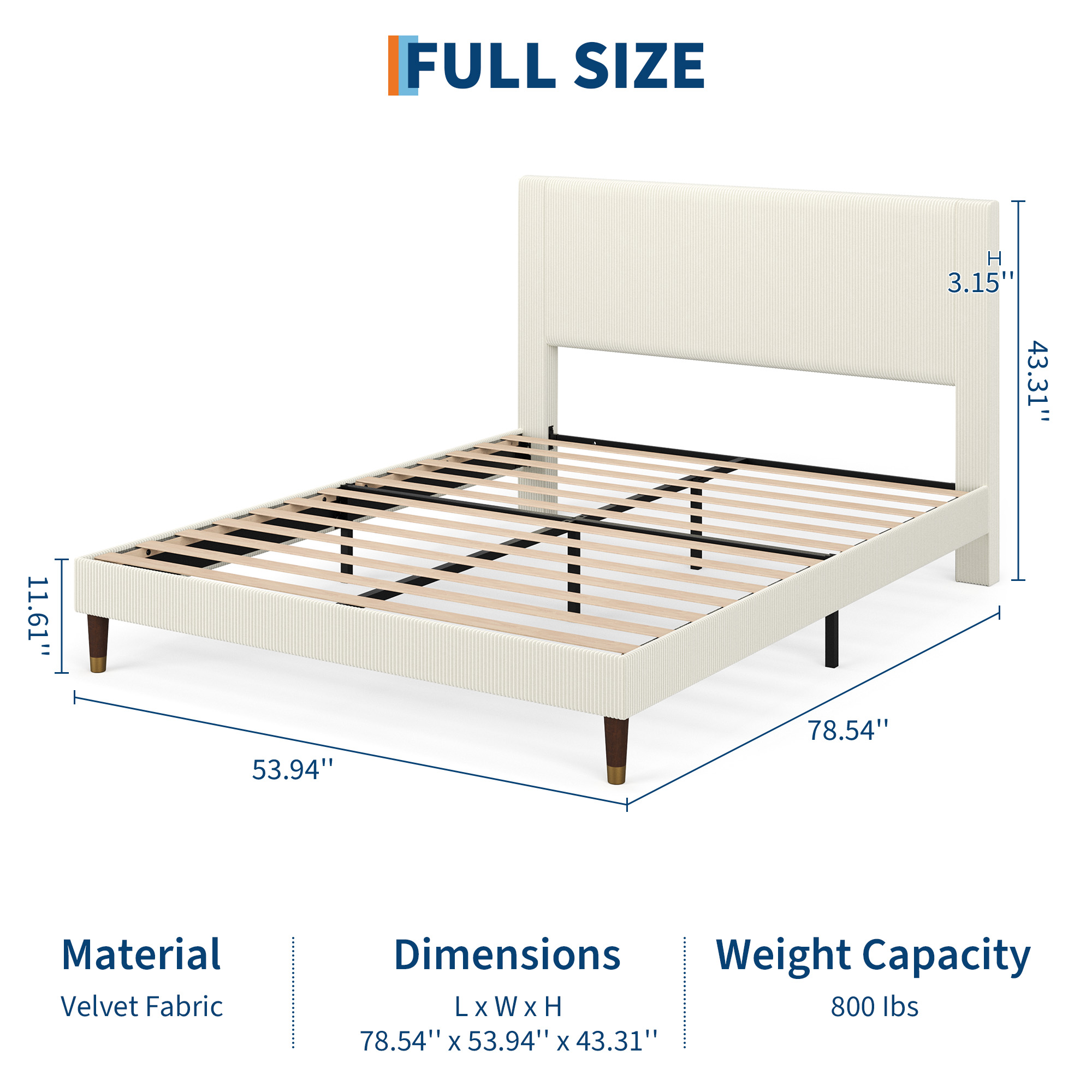 Twin/Full/Queen/King Bed Frame with Headboard, Corduroy Upholstered Platform Bed with Wooden Slats Support - No Box Spring Needed & Noise Free, Easy Assembly, for Bedroom Apartment