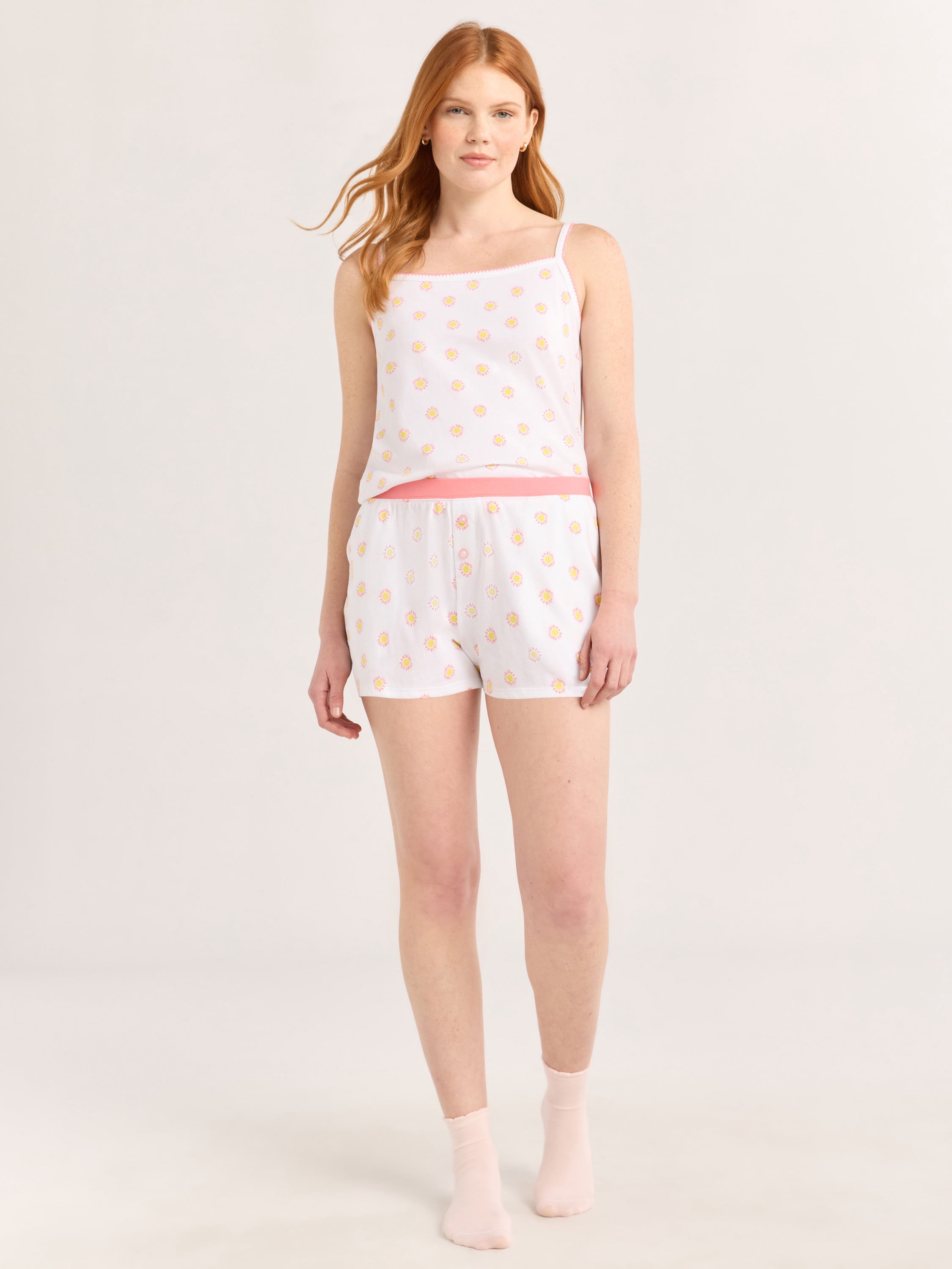 Joyspun Women's Jersey Picot Cami Top and Shorts Pajama Set, 2-Piece, Sizes XS-3X