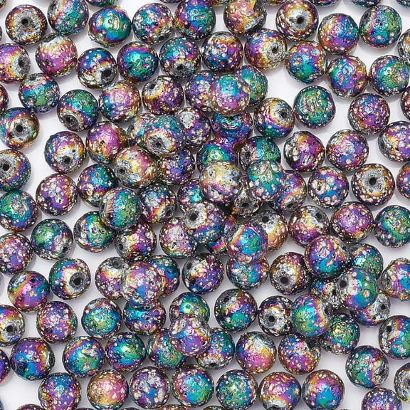 180 Pcs Electroplated Mixed Color Natural Lava Bead 8mm Rock Round Loose Stone Beads for Jewelry Bracelet Making Handmade Accessories