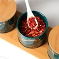 thumbnail image 1 of ziyahi Simple Emerald Ceramic Spice Jar Set Safe Home Restaurant Seasoning Box Non-toxic Storage with Lid and Spoon Gift Set Not Fade with Wooden Pallet for Seasoning Storage, 1 of 8