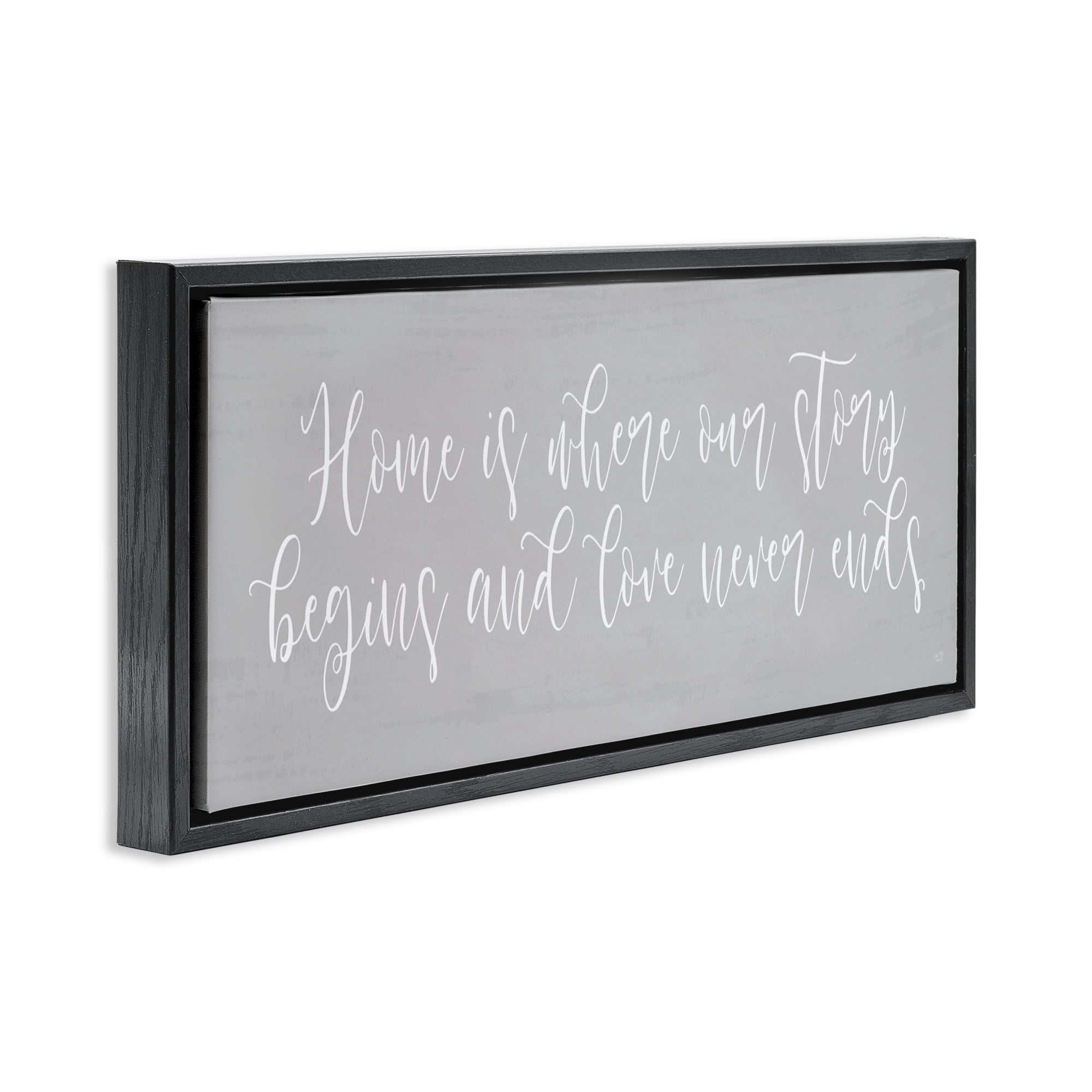 Stupell Industries Love Never Ends Sentiment Black Framed Floater Canvas Wall Art, design by Lux + Me Designs