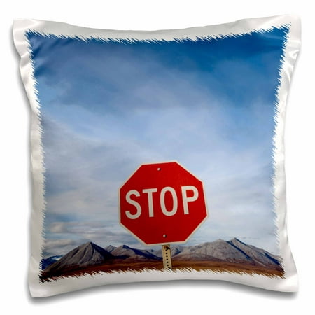 3dRose Alaska, Stop sign, Dalton Highway in Brooks Range - US02 PSO1111 - Paul Souders - Pillow Case, 16 by