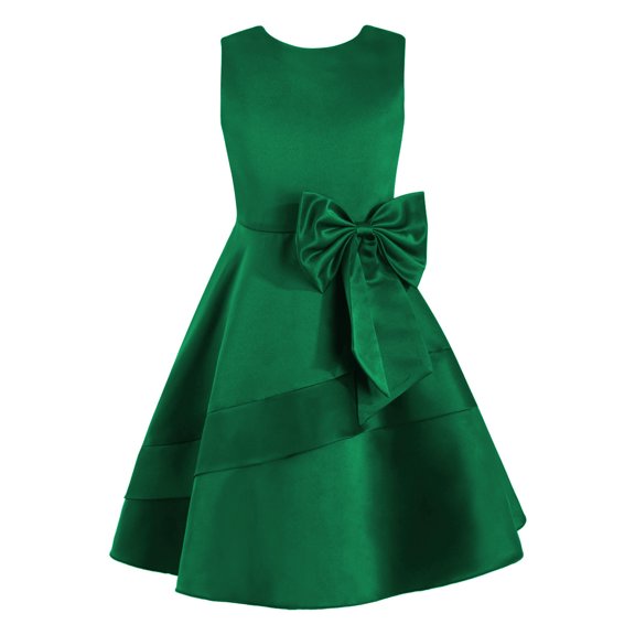 MSemis Kids Flower Girls Satin Junior Bridesmaid Dress Sleeveless Pageant Prom Dresses,Size 4-14 Green 12