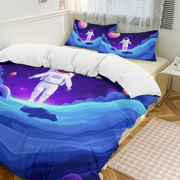 Astronaut Cosmic Adventure-1 Duvet Cover Set Themed Multicolor Polyester Bedding Set for Bedroom Decoration