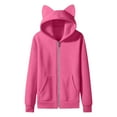 thumbnail image 7 of Girls Zip Up Cute Cat Ears Hoodie Hooded Lounge Sweatshirts Jackets Drop Shoulder Long Sleece Solid Color Outwear with Pockets Thermal Fall Winter Clothing, 7 of 7