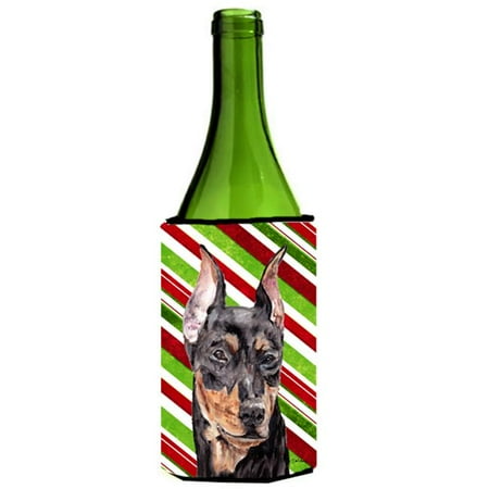 

German Pinscher Candy Cane Christmas Wine bottle sleeve Hugger 24 Oz.