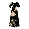 thumbnail image 3 of Penkiiy Women's Summer Floral Print Casual Short Sleeve Crewneck Basic Swing T Shirt Dress Flowy Beach Vacation Sundress 2XL Black, 3 of 4