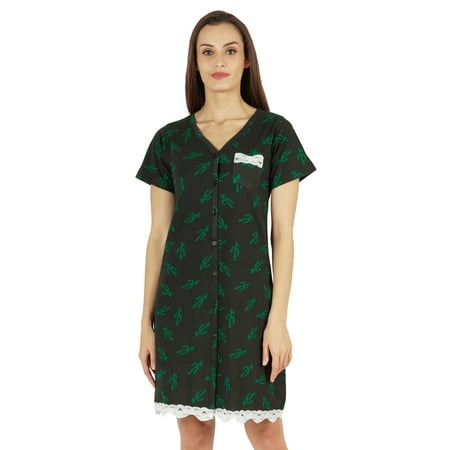 

Inkmeso Printed V-Neck Nightgown Sleepwear For Womens Nightshirt Soft Button Sleepdress
