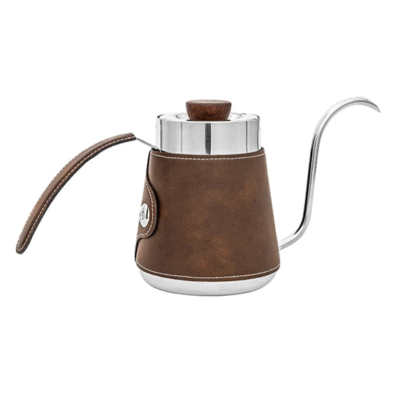Cafetera de cuello de cisne con goteo para verter sobre la cafetera, tetera de 600 ml para acampar marrón