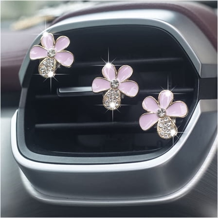 6PCS Decorations Flower Clips for Car Air Vent, Cute Colorful Bling Flower Decor for Women Girls, Clip on Air Conditioning Outlet, Auto Interior Accessories Universal for Most Vehicles (Pink)