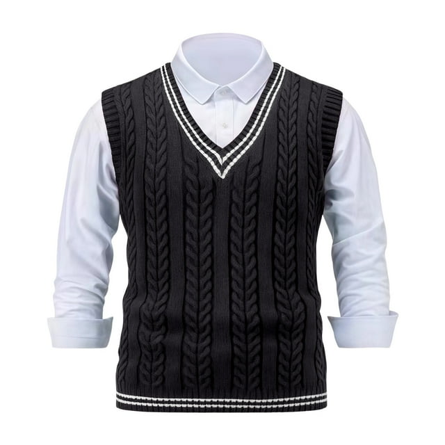 Gilet en Tricot Ajusté pour Hommes - Sans Manches, Col Rond, chandail-Over Chaud et Extensible pour l'Hiver
