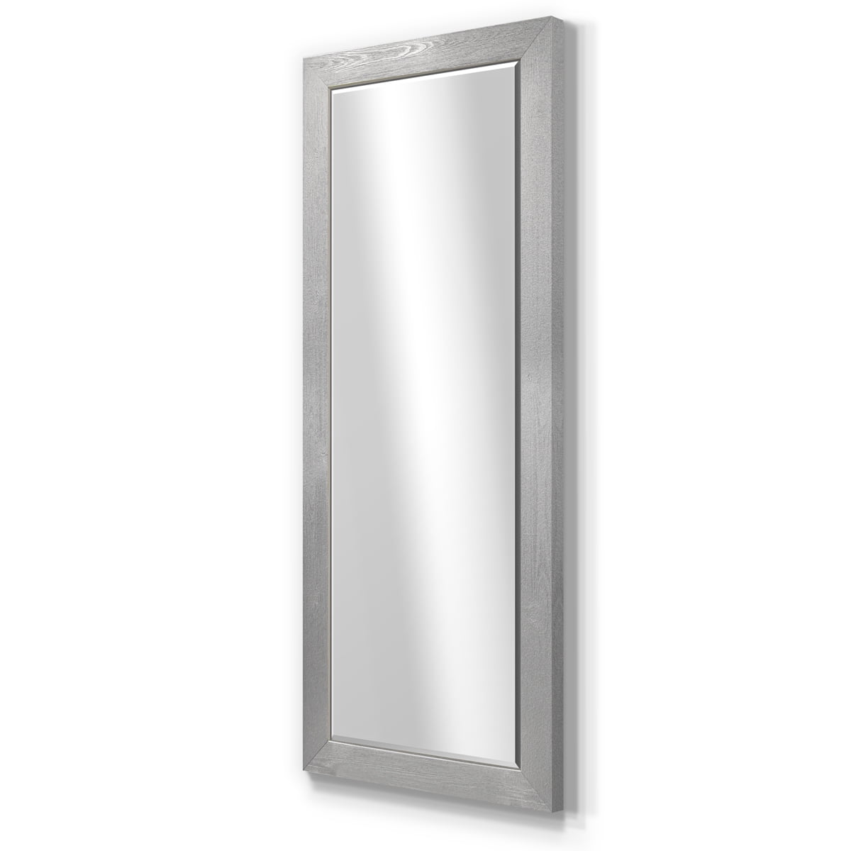 25 in. W x 61 in. H Framed Rectangle Beveled Edge Wood Full Length Mirror in Silver White