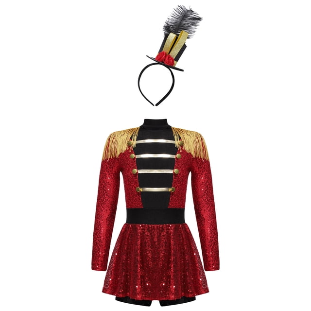 Fldy Enfants Filles Cirques Ringmasters Justaucorps à Franges avec Chapeau pour Carnaval Fête Déguisement Rouge C 6