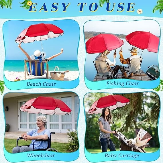 2 Pcs Automatic Chair Umbrella with Universal Clamp 44" UPF 50+ Portable Clamp on Beach Chair Adjustable Wheelchair Umbrella for Outdoor Patio Parasol
