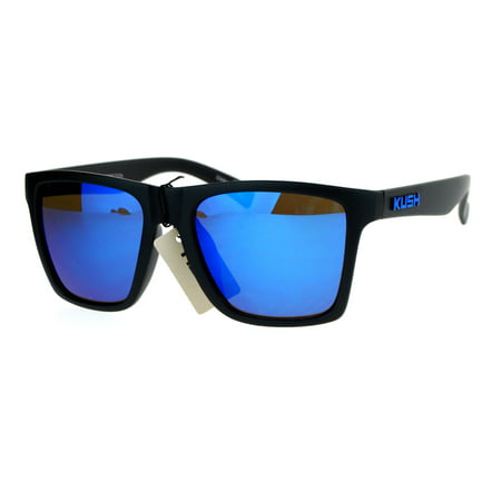 Kush Mens Color Mirrored Lens Matte Frame Rectangular Sport Horn Rim Sunglasses Blue