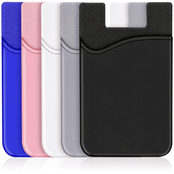 CCOCC Card Holder for Phone,Adhesive Phone Wallet Credit Id Business Card Holder Silicone Pocket Stick on Compatible with Iphone&All Smartphones 5Pcs Phone Wallet Stick on