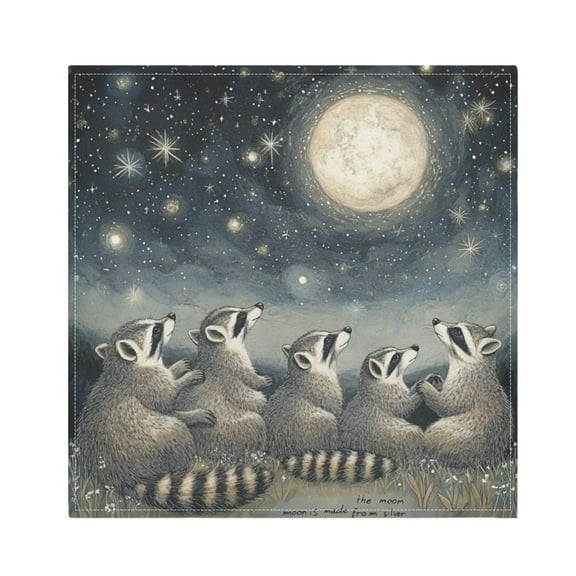 WOBOGO Raccoon Watching The Moon Cloth Napkins 1 Piece Soft Elegant Touch Durable Absorbent Quick Drying for Elegant Dining