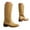Yellow, variant on Square Toe Western Boots for Women Pull on Cowgirl Boots Retro Chunky Heel Wide Mid Calf Long Booties