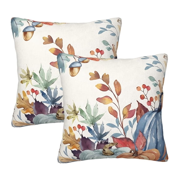 Fall Pillow Covers 20x20 inch Set of 2 Blue and Green Watercolor Pumpkin Fallen Leaves Decorative Throw Pillow Covers Autumn Thanksgiving Farmhouse Decoration for Home Couch