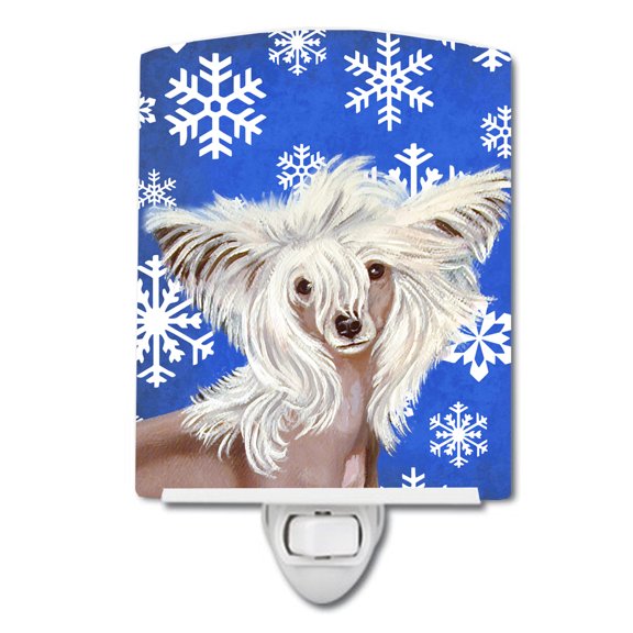 Caroline's Treasures LH9302CNL Chinese Crested Winter Snowflakes Holiday Ceramic Night Light, 6x4x3", multicolor