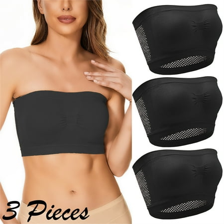 

3 Pack Plus Size Breathable Mesh Tube Bra Invisible Strapless Crop Tops Bandeau Seamless No Padded Bralette Bra For Women