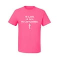 thumbnail image 2 of Wild Bobby He Came He Saw He Conquered Inspirational/Christian Men Graphic Tee, Neon Pink, Medium, 2 of 6