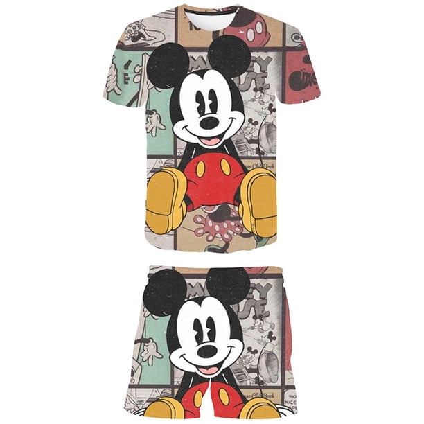 Conjuntos de Mickey Mouse para niños, ropa de primavera y otoño para niñas, camisetas de manga corta, pantalones cortos, traje de la serie Disney de 1 a 14 años, Old14T Gao Jinjia LED